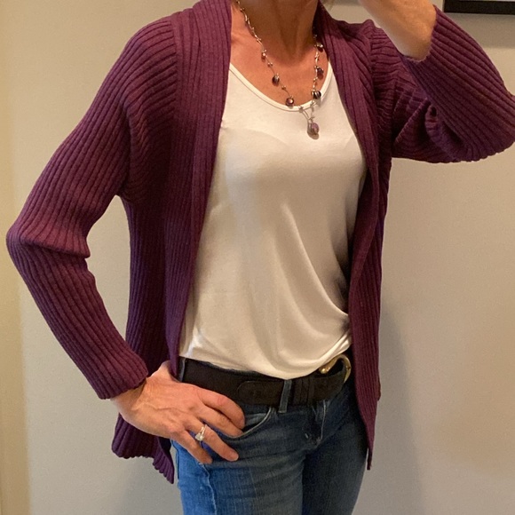 Eileen Fisher Marled Mulberry Open Cardigan - Picture 2 of 8